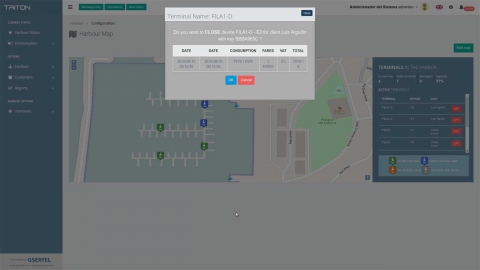 Mapa interactivo: mapa del puerto con ubicación y operación interactiva de pedestales.
